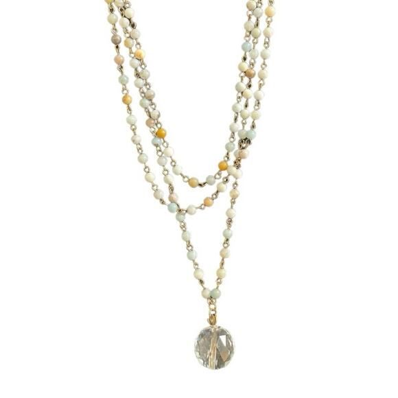 Gold Tone Layered Station Bead Crystal Sphere Pendant Necklace - Picture 3 of 3